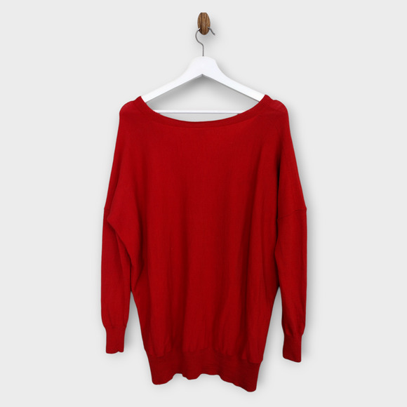 Eileen Fisher Sweater Women XS Red Hi Lo Minimalist Merino Wool Oversized Top - Picture 2 of 6
